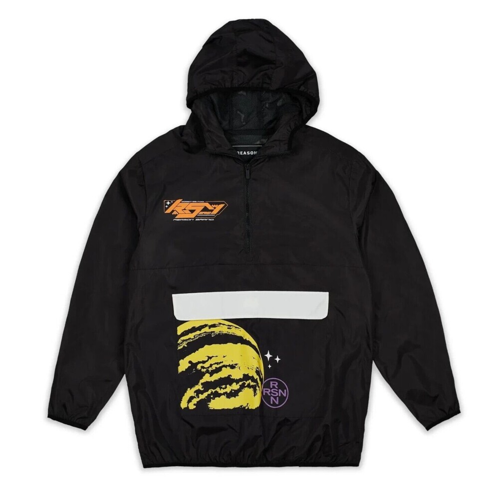 Reason Men’s Black World Skull Half-Zip Anorak Hooded Jacket Size L